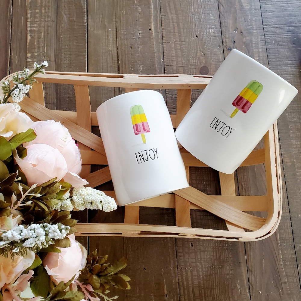 2 Pc Rae Dunn Candle Popsicle 'ENJOY' Summer Candle Set